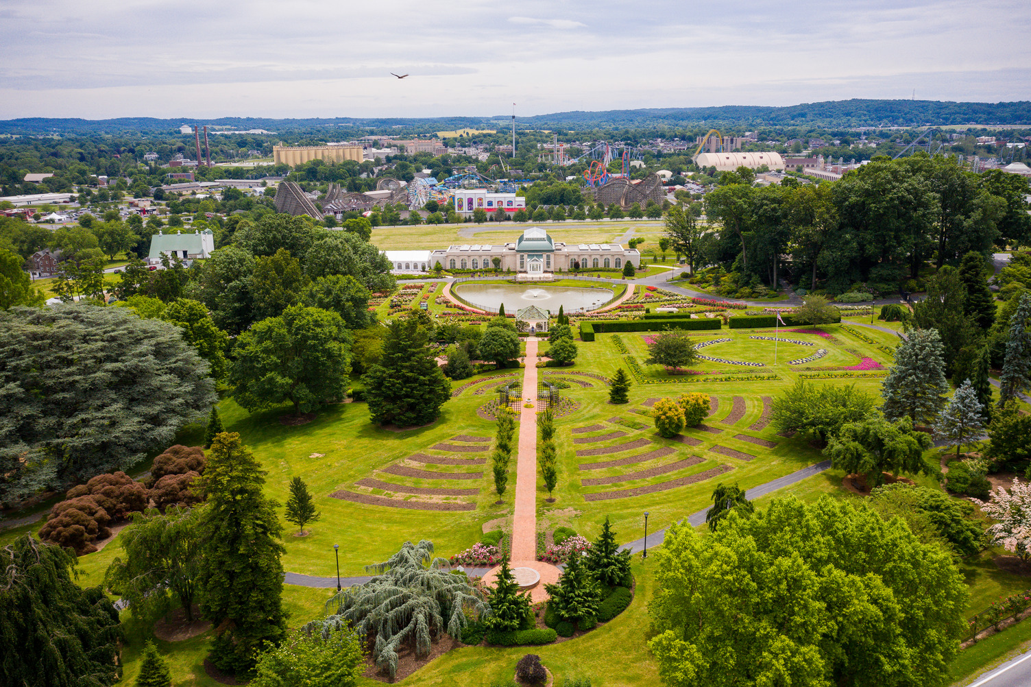 Historic rose garden view from Hershey Conservatory